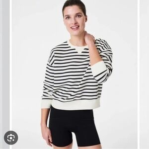 Spanx Air Essentials black and off white striped crew neck